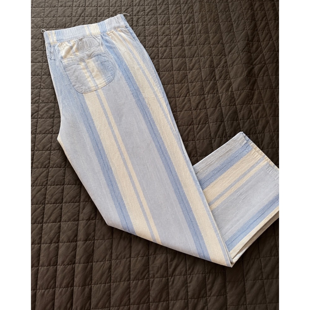 Per Se Womens Blue White Striped Linen Blend Wide Leg Drawstring Pants Size L